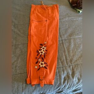 Soft Surroundings Orange Pants with Floral Embroidery
